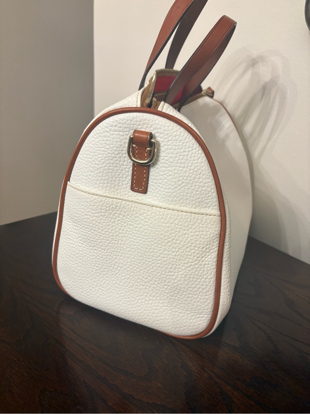 Dooney & Bourke White Pebbled Leather Satchel with Brown Trim - Picture 5 of 6